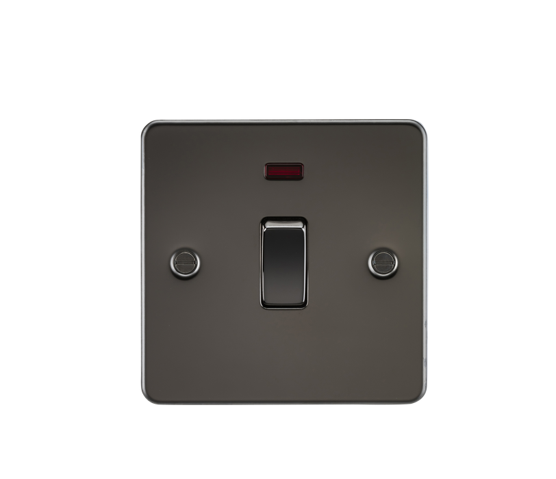 Knightsbridge FP8341NGM Flat Plate 20A 1G DP Switch + Neon - Gunmetal - westbasedirect.com