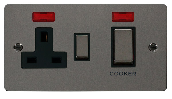 Click Define FPBN505BK Flat Plate 45A Ingot 2G DP Switch + 13A DP Switched Socket + Neon - Black Nickel (Black) - westbasedirect.com