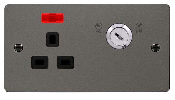 Click Define FPBN655BK Flat Plate 13A Ingot 1G DP Key Lockable Switched Socket + Neon - Black Nickel (Black) - westbasedirect.com
