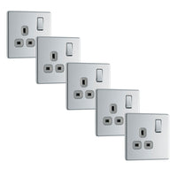 BG FPC21Gx5 Flatplate Screwless Single Socket 13A - Grey Insert - Polished Chrome (5 Pack)