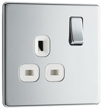 BG FPC21W Flatplate Screwless Single Socket 13A - White Insert - Polished Chrome