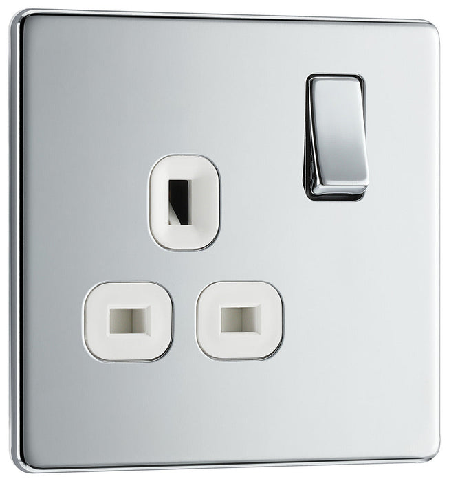 BG FPC21W Flatplate Screwless Single Socket 13A - White Insert - Polished Chrome - westbasedirect.com