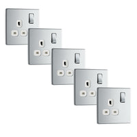 BG FPC21Wx5 Flatplate Screwless Single Socket 13A - White Insert - Polished Chrome (5 Pack)