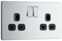 BG FPC22B Flatplate Screwless Double Socket 13A - Black Insert - Polished Chrome