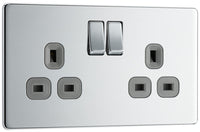 BG FPC22G Flatplate Screwless Double Socket 13A - Grey Insert - Polished Chrome