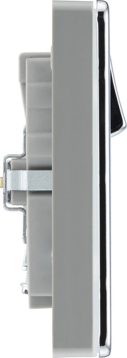 BG FPC22UAC22G Flatplate Screwless 13A Double Switched Power Socket + USB A+C (22W) - Polished Chrome + Grey Insert - westbasedirect.com