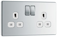 BG FPC22W Flatplate Screwless Double Socket 13A - White Insert - Polished Chrome