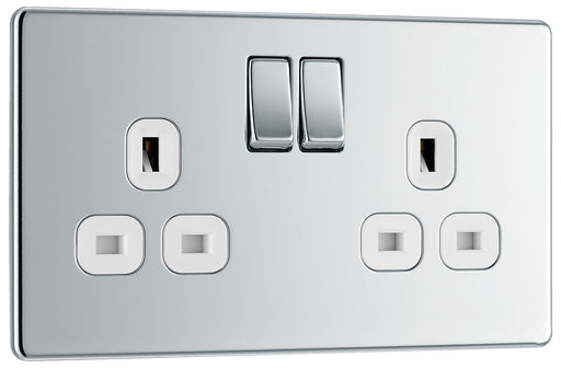 BG FPC22W Flatplate Screwless Double Socket 13A - White Insert - Polished Chrome - westbasedirect.com