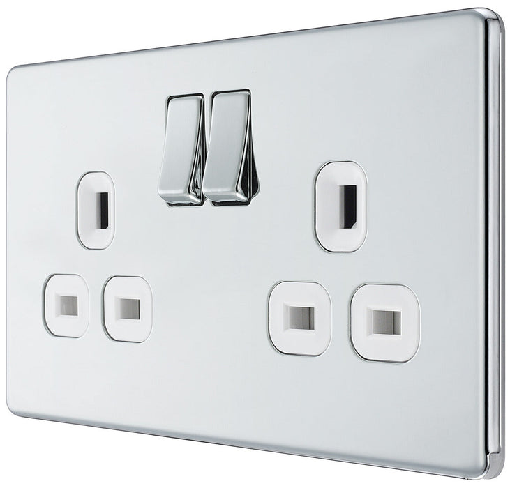 BG FPC22W Flatplate Screwless Double Socket 13A - White Insert - Polished Chrome - westbasedirect.com