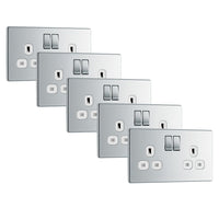 BG FPC22Wx5 Flatplate Screwless Double Socket 13A - White Insert - Polished Chrome (5 Pack)