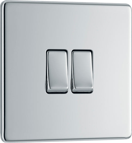 BG FPC42 Flatplate Screwless Double Light Switch 10A - Polished Chrome - westbasedirect.com
