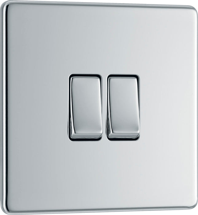 BG FPC42 Flatplate Screwless Double Light Switch 10A - Polished Chrome - westbasedirect.com
