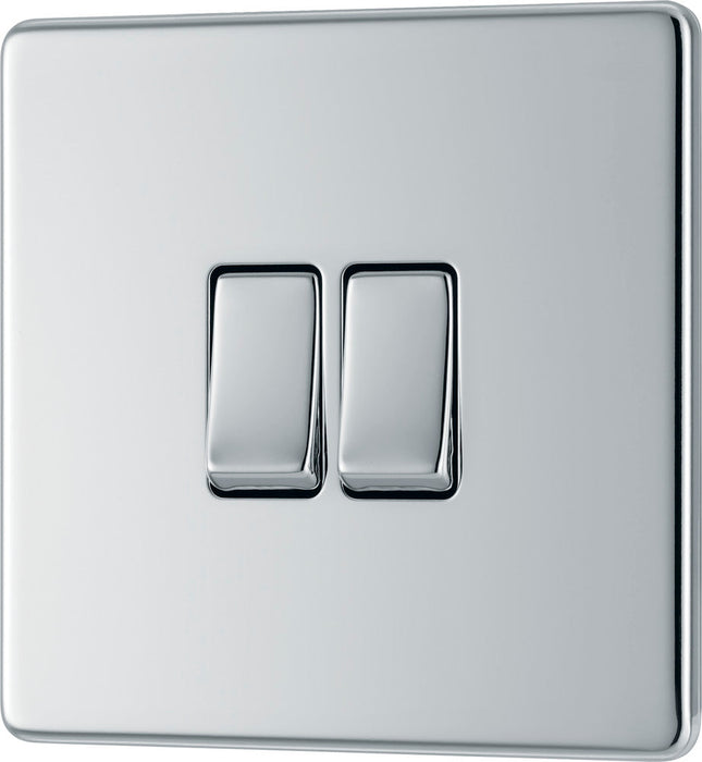 BG FPC42 Flatplate Screwless Double Light Switch 10A - Polished Chrome - westbasedirect.com