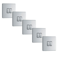 BG FPC42x5 Flatplate Screwless 20A 16AX 2 Way Double Light Switch - Polished Chrome (5 Pack)