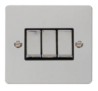Click Define FPCH413BK Flat Plate 10AX Ingot 3-Gang 2-Way Plate Switch - Polished Chrome (Black)
