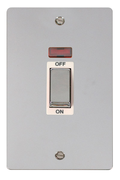 Click Define FPCH503WH Flat Plate 45A Ingot 2G Double Pole Switch + Neon (Vertical) - Polished Chrome (White) - westbasedirect.com
