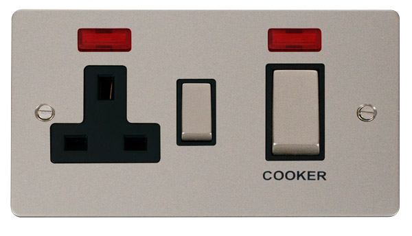 Click Define FPPN505BK Flat Plate 45A Ingot 2G DP Switch + 13A DP Switched Socket + Neon - Pearl Nickel (Black) - westbasedirect.com