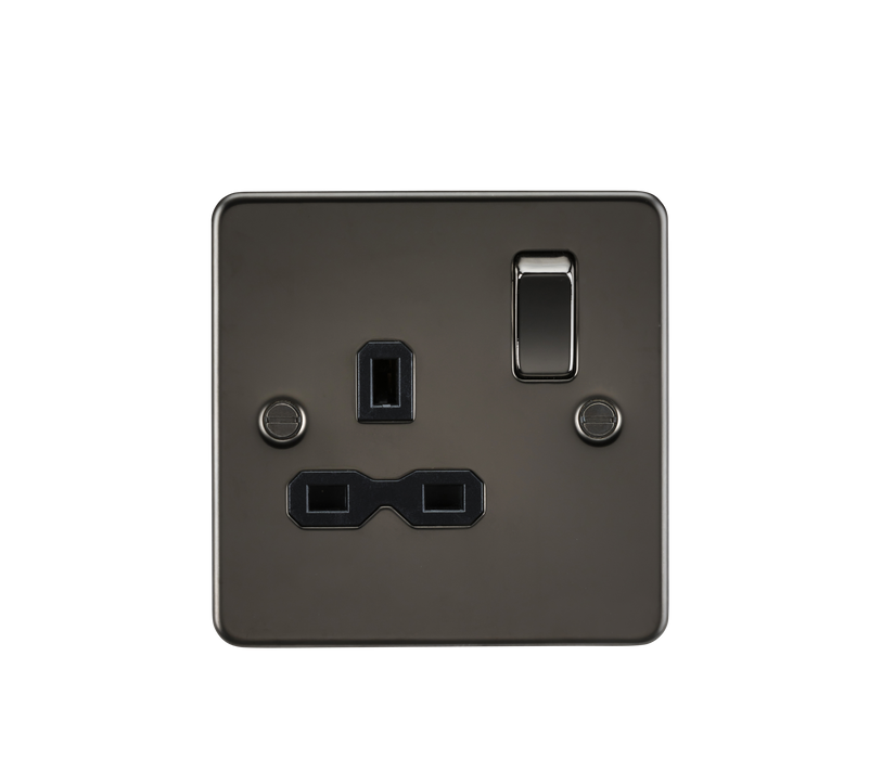 Knightsbridge FPR7000GM Flat Plate 13A 1G DP Switch Socket - Gunmetal + Black Insert - westbasedirect.com