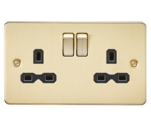 Knightsbridge FPR9000BB Flat Plate 13A 2G DP Switch Socket - Brushed Brass + Black Insert - westbasedirect.com