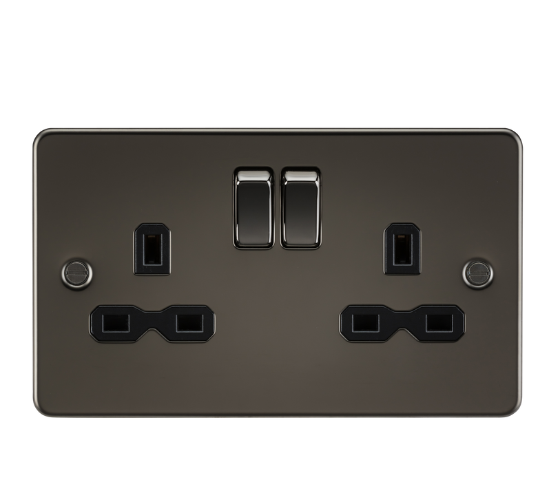 Knightsbridge FPR9000GM Flat Plate 13A 2G DP Switch Socket - Gunmetal + Black Insert - westbasedirect.com