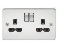 Knightsbridge FPR9000PC Flat Plate 13A 2G DP Switch Socket - Polished Chrome + Black Insert