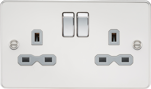 Knightsbridge FPR9000PCG Flat Plate 13A 2G DP Switch Socket - Polished Chrome + Grey Insert - westbasedirect.com