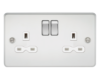 Knightsbridge FPR9000PCW Flat Plate 13A 2G DP Switch Socket - Polished Chrome + White Insert