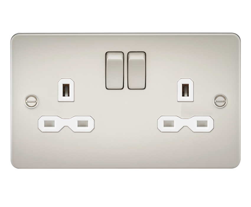 Knightsbridge FPR9000PLW Flat Plate 13A 2G DP Switch Socket - Pearl + White Insert - westbasedirect.com