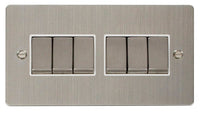 Click Define FPSS416WH Flat Plate 10AX Ingot 6-Gang 2-Way Plate Switch - Stainless Steel (White)