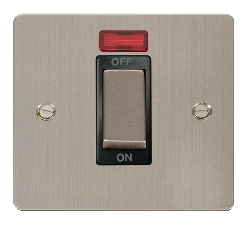 Click Define FPSS501BK Flat Plate 45A Ingot 1G Double Pole Switch + Neon - Stainless Steel (Black) - westbasedirect.com