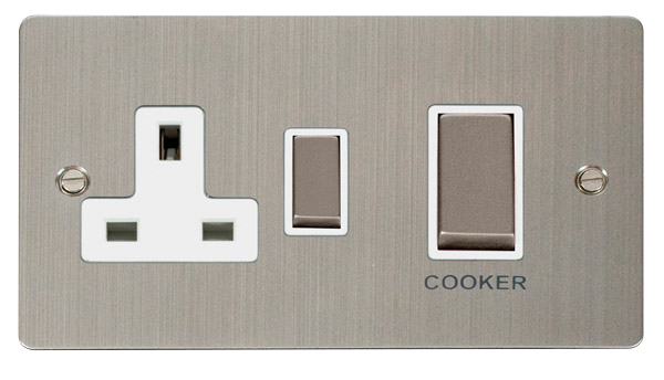 Click Define FPSS504WH Flat Plate 45A Ingot 2G DP Switch + 13A DP Switched Socket - Stainless Steel (White) - westbasedirect.com