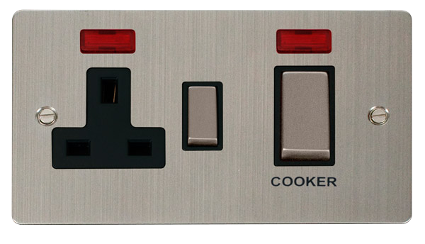 Click Define FPSS505BK Flat Plate 45A Ingot 2G DP Switch + 13A DP Switched Socket + Neon - Stainless Steel (Black) - westbasedirect.com
