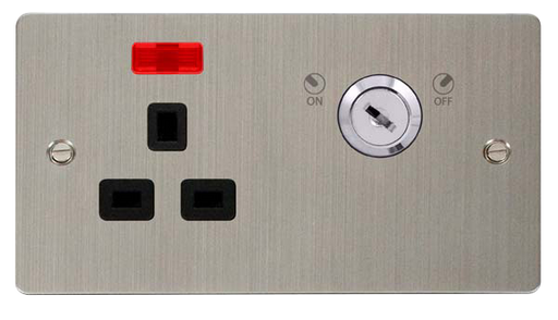 Click Define FPSS655BK Flat Plate 13A Ingot 1G DP Key Lockable Switched Socket + Neon - Stainless Steel (Black) - westbasedirect.com