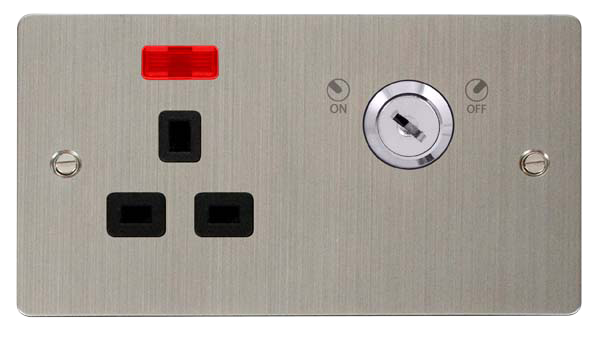 Click Define FPSS655BK Flat Plate 13A Ingot 1G DP Key Lockable Switched Socket + Neon - Stainless Steel (Black) - westbasedirect.com