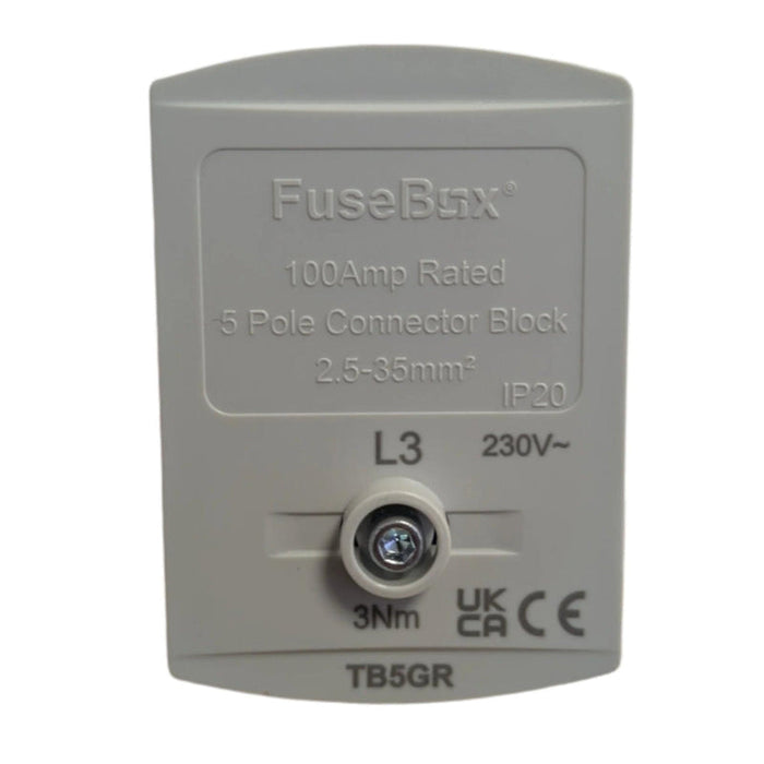FuseBox TB5GR 100A 5 Pole Terminal Block IP20 Grey