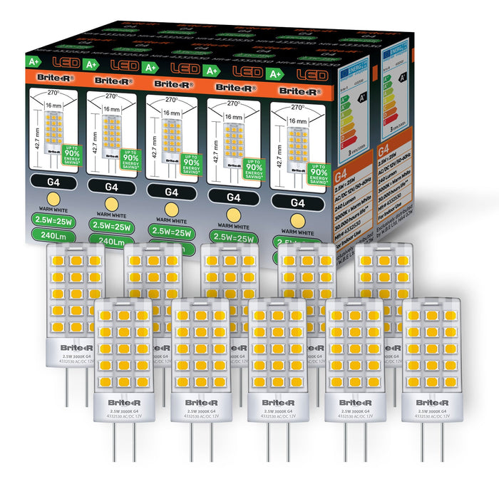 Brite-R 2.5W G4 LED Bulb Warm White 3000K (10 Pack)