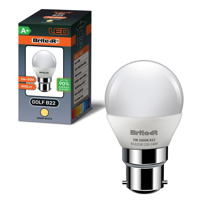 Brite-R 5W B22 BC Golf LED Bulb Warm White 3000K - westbasedirect.com
