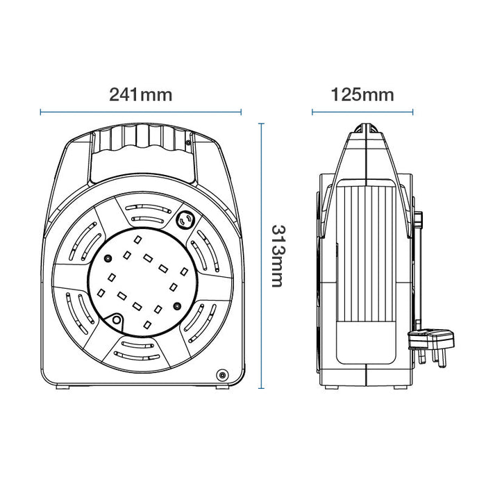 Masterplug 4 Socket 20m 13A Case Reel with RCD - Blue - westbasedirect.com