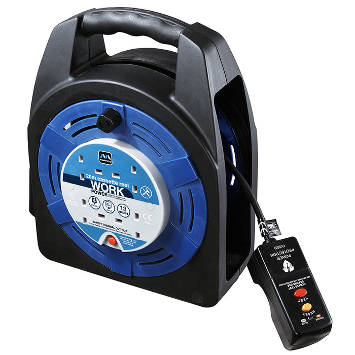 Masterplug 4 Socket 20m 13A Case Reel with RCD - Blue - westbasedirect.com