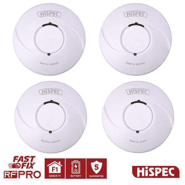 HiSPEC BATTERY Power Radio Frequency 3x Smoke & 1x Heat Detector RF10-PRO with 10Yr Sealed Lithium Battery - westbasedirect.com