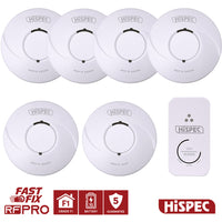 HiSPEC BATTERY Power Radio Frequency 5x Smoke, 1x Heat & 1x CO Detector RF10-PRO with 10Yr Sealed Lithium Battery