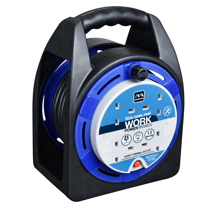 Masterplug 4 Socket 15m 13A Case Reel - Blue - westbasedirect.com