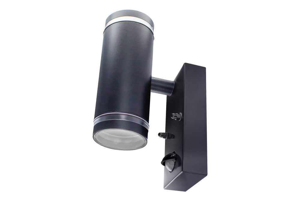 Integral ILDED048 Outdoor Stainless Steel Up And Down GU10 IP54 Wall Light with PIR Black - westbasedirect.com