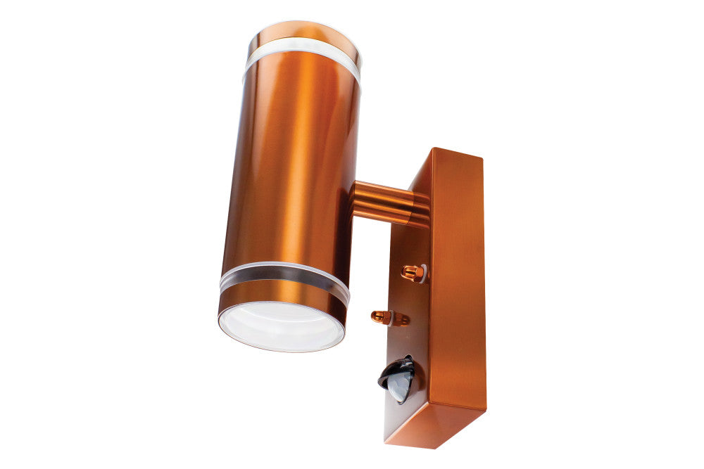 Integral ILDED049 Outdoor Stainless Steel Up And Down GU10 IP54 Wall Light with PIR Copper - westbasedirect.com