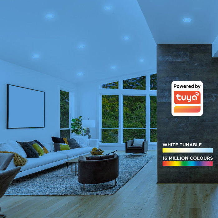 Integral ILDLFR65M004 EcoGuard Smart Fire Rated Downlight Fast Connect, 65mm Cutout, IP65, 600lm, 5W, RGB 2700-6500K, 38 Beam Dimmable White - westbasedirect.com