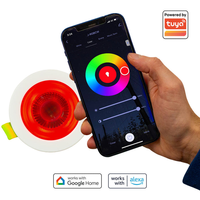 Integral ILDLFR65M004 EcoGuard Smart Fire Rated Downlight Fast Connect, 65mm Cutout, IP65, 600lm, 5W, RGB 2700-6500K, 38 Beam Dimmable White - westbasedirect.com