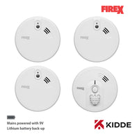 Kidde Firex 3x KF20LL Optical Smoke & 1x KF30LL Heat Alarm Kit Mains Powered with Long-Life 9V Lithium Battery Back-Up