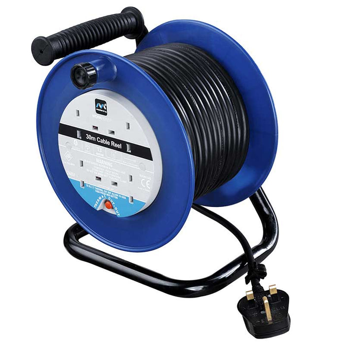 Masterplug 4 Socket 30m 13A Medium Open Reel - Blue - westbasedirect.com