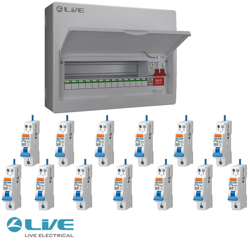 LIVE Electrical LSMC16M-SP 13 Usable Way 20/40kA T2 SPD Metal Consumer Unit & 13 AMR Type A Bi-Directional RCBOs - westbasedirect.com