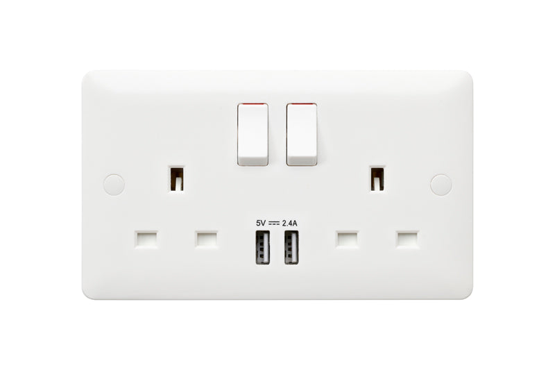 MK Base MB24344WHI White Moulded 13A 2G DP Switched Socket + 2xUSB 2.4A - westbasedirect.com